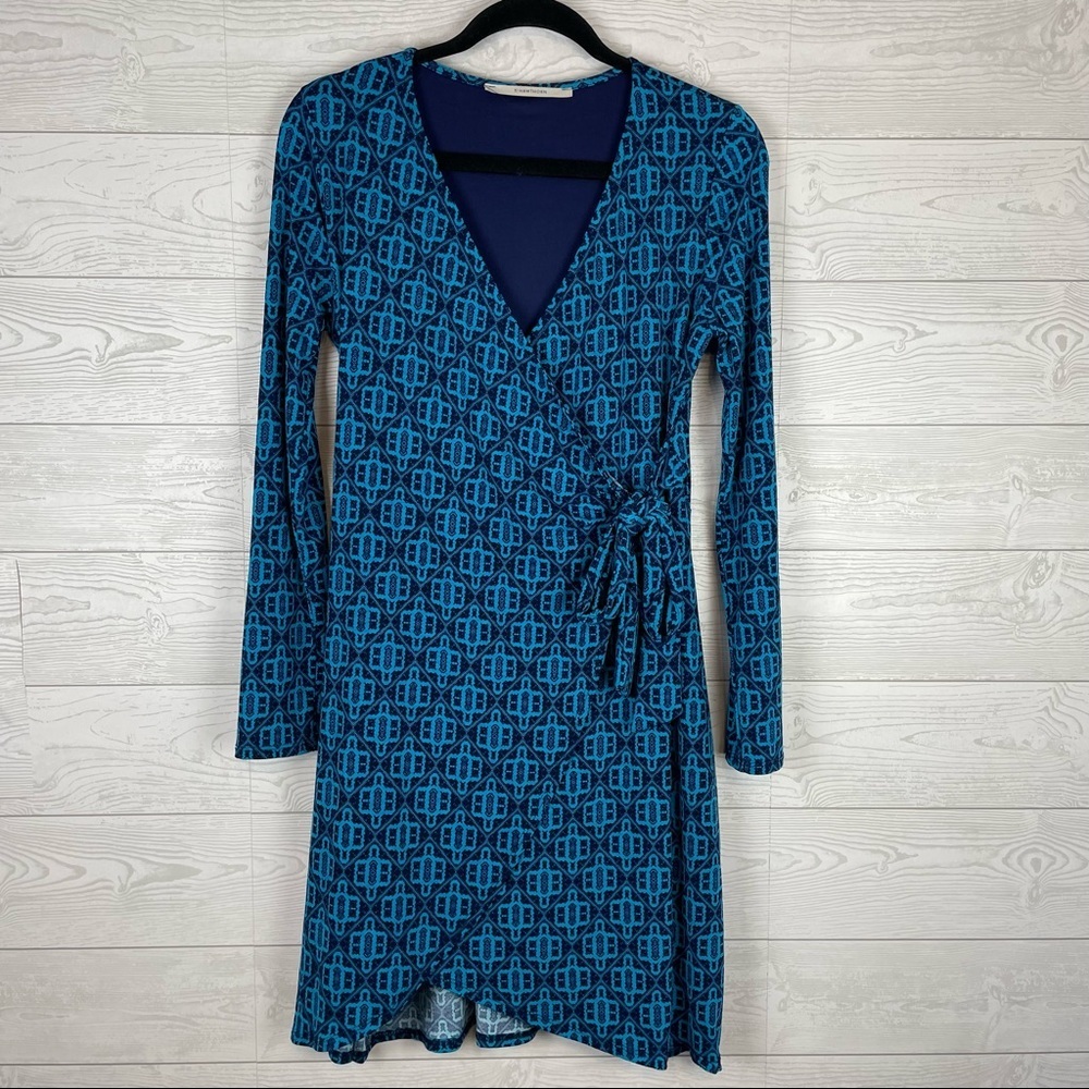 41 Hawthorn Geometric Print Wrap Dress Blue Size Small